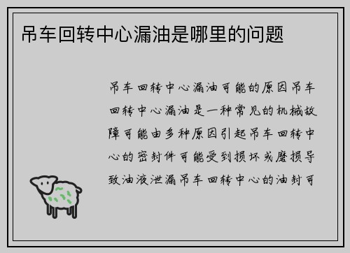 吊车回转中心漏油是哪里的问题