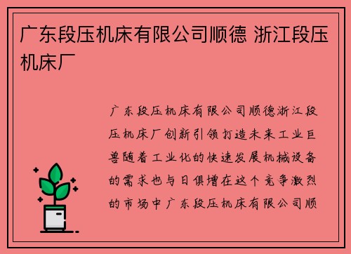 广东段压机床有限公司顺德 浙江段压机床厂